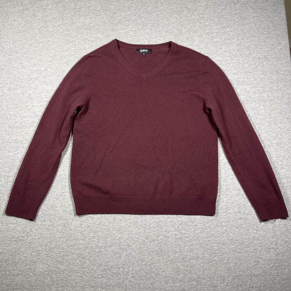Quince Sweater Mens L Red V-Neck Cashmere Lightweight Pullover Tight-Knit